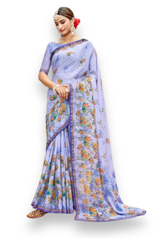 Chiffon Flower Print Saree – Vibrant Floral Design, Lightweight & Breathable Fabric- 75102