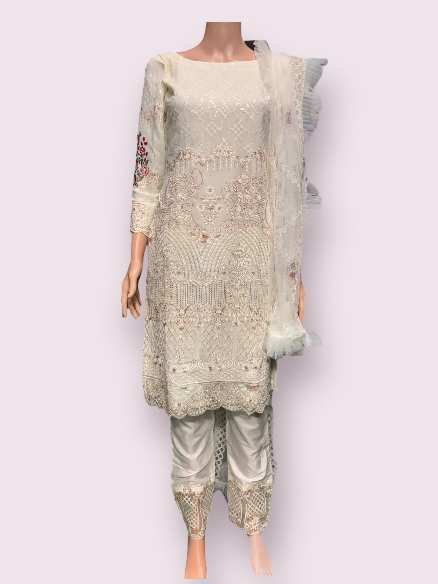 Cream Georgette Suit with Beautiful Embroidery Work