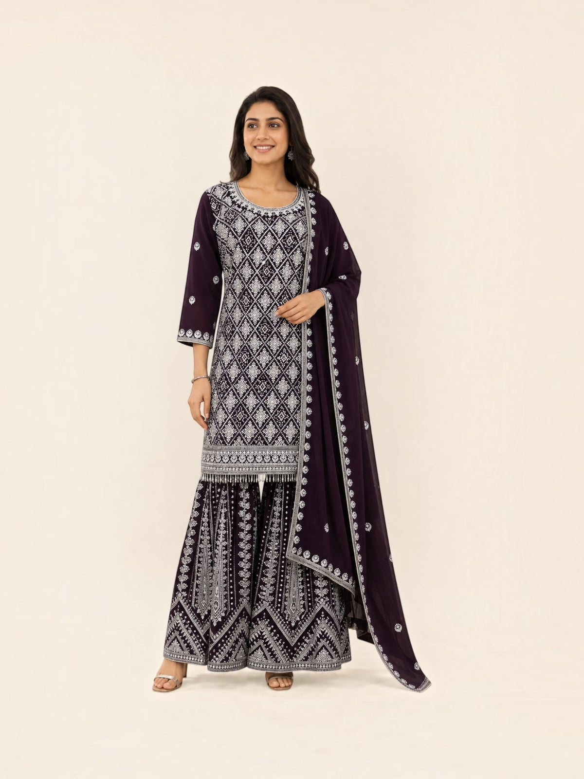Purple, Traditional Designer Salwar Kameez Suit, Cultural Wear for Women, 223