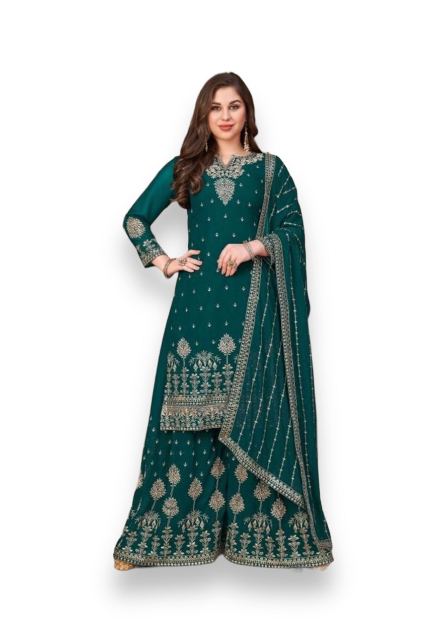 Splendid in Green: Festive Wear Georgette Heavy Designer Salwar Suit Collection