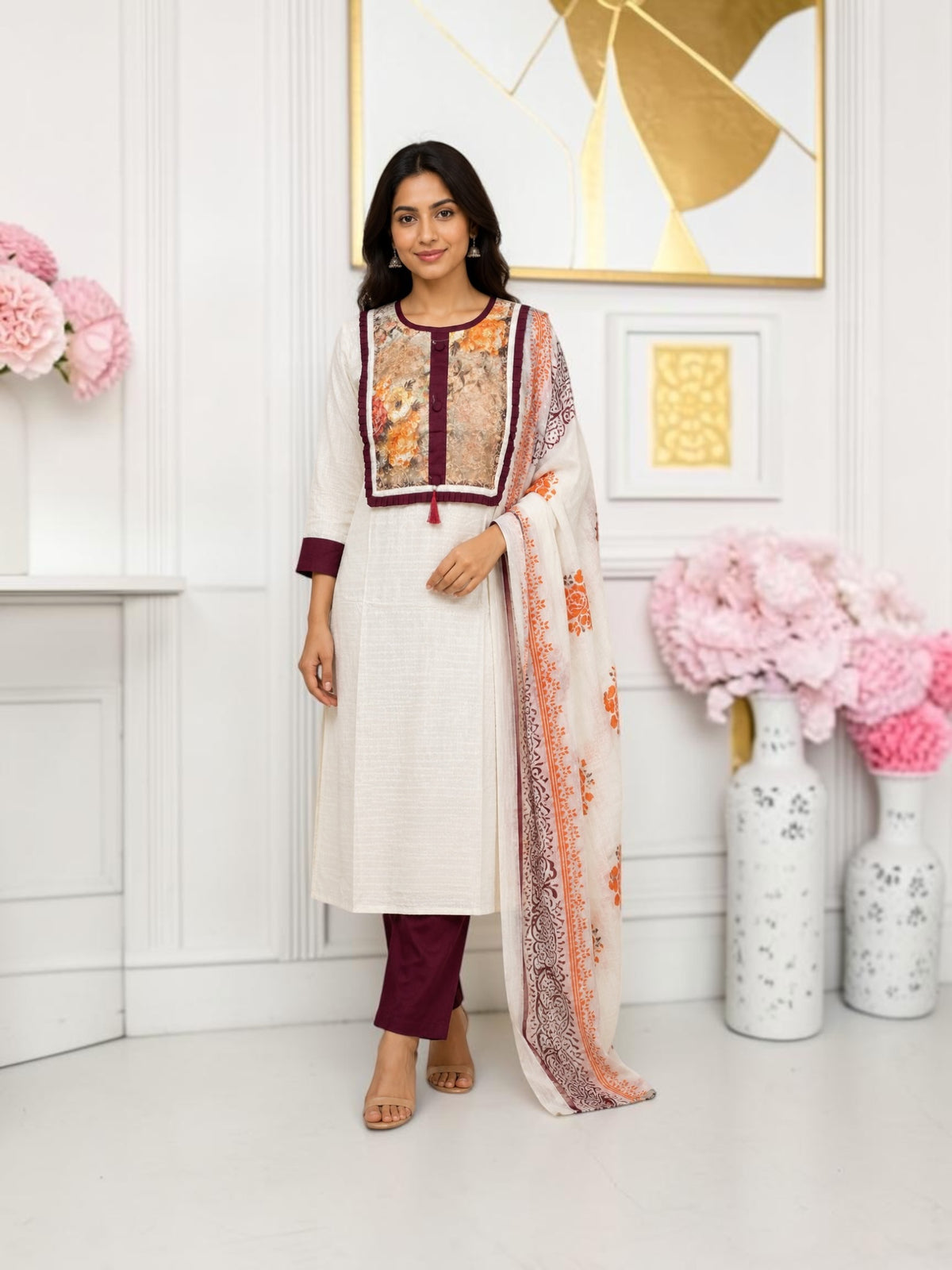 Traditional Cotton Long Sleeve Salwar Kameez,Cultural Wear for Women