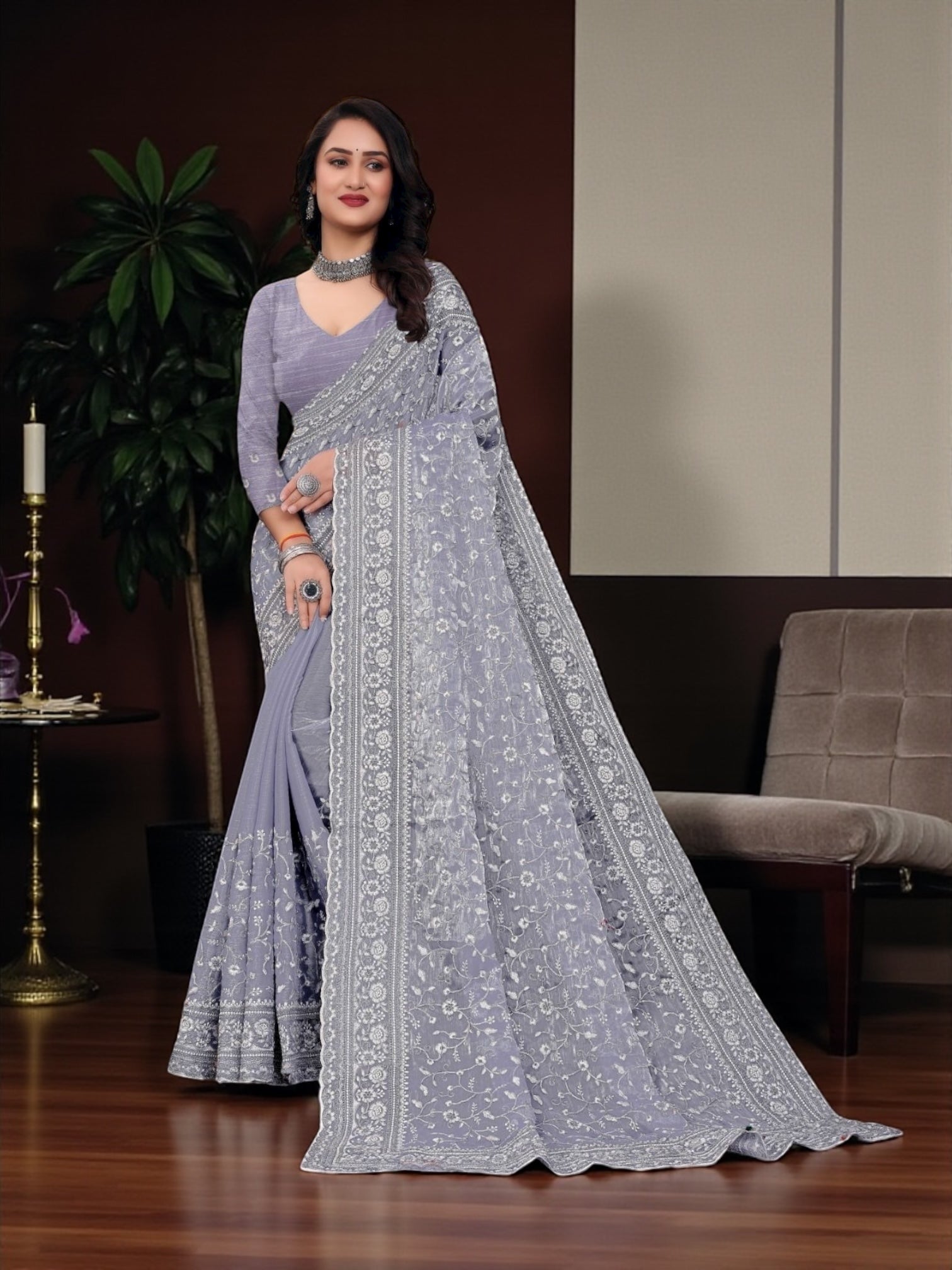 Traditional Burbury Saree by Saree Ghor Charlotte, showcasing elegant cultural wear with intricate designs and vibrant colors.