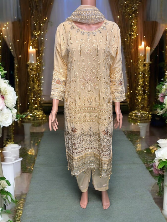 Golden Color Georgette Suit with Beautiful Embroidery Work