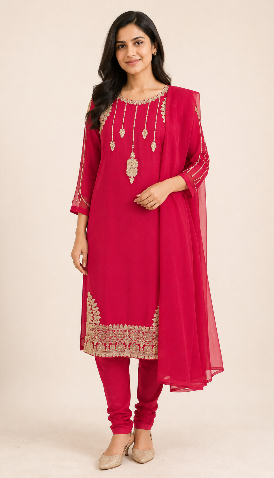 Girls traditional designer Salwar Kameez suit by Saree Ghor Charlotte, featuring vibrant cultural wear with intricate patterns.