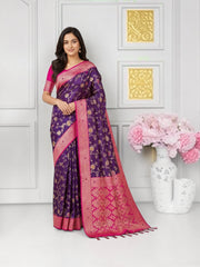 Traditional silk weaving saree with unstitched blouse from Saree Ghor Charlotte, showcasing intricate silk fabric and vibrant colors.