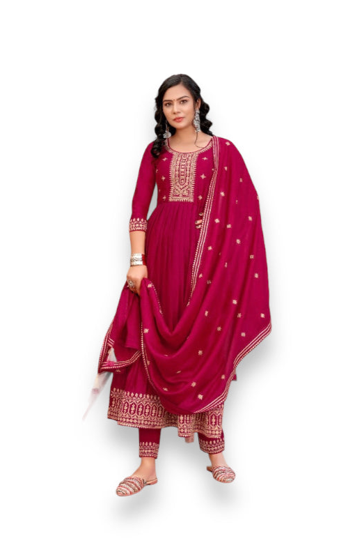 Vichitra Silk Salwar Suit with Fancy Work - 4163
