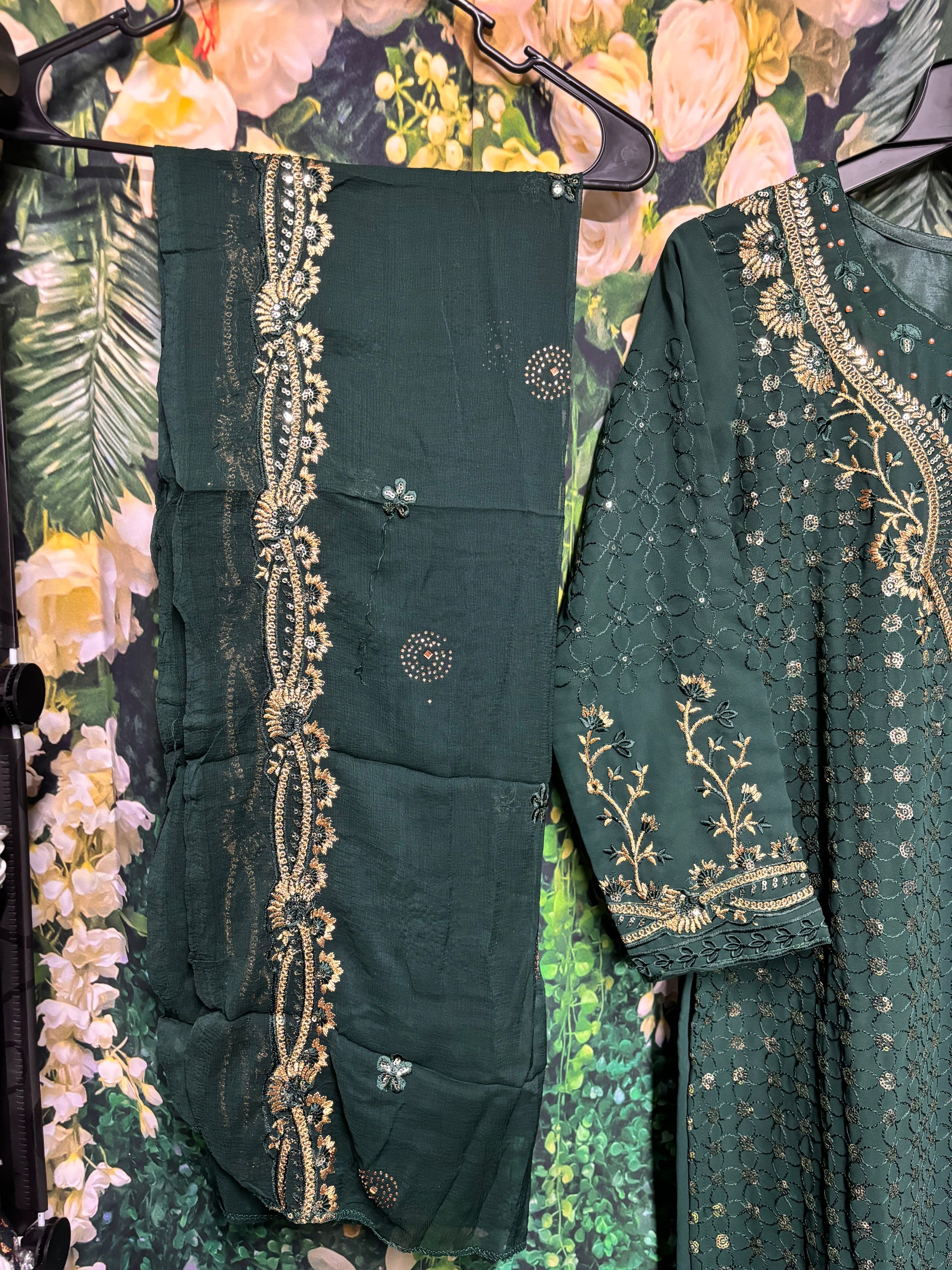 Faux Georgette traditional women's salwar kameez with intricate embroidery, cultural wear by Saree Ghor Charlotte.