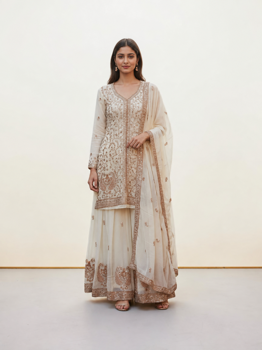 Heavy Work Russian Plazo Dress, Cultural Wear for Women