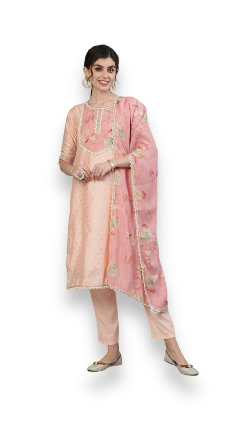 Peach Embroidery Work Cotton Salwar Suit