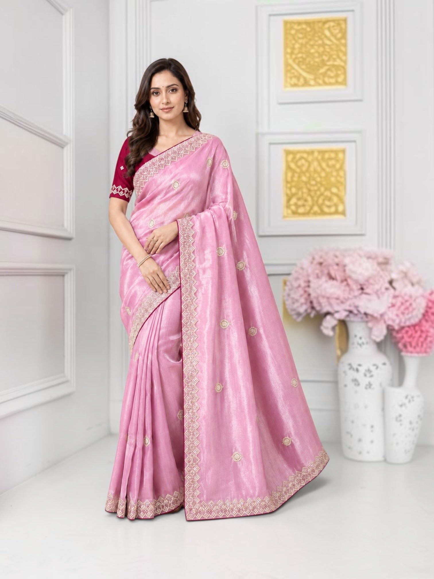 Traditional Saree by Saree Ghor Charlotte featuring vibrant fabric and intricate designs, perfect for cultural and festive occasions.