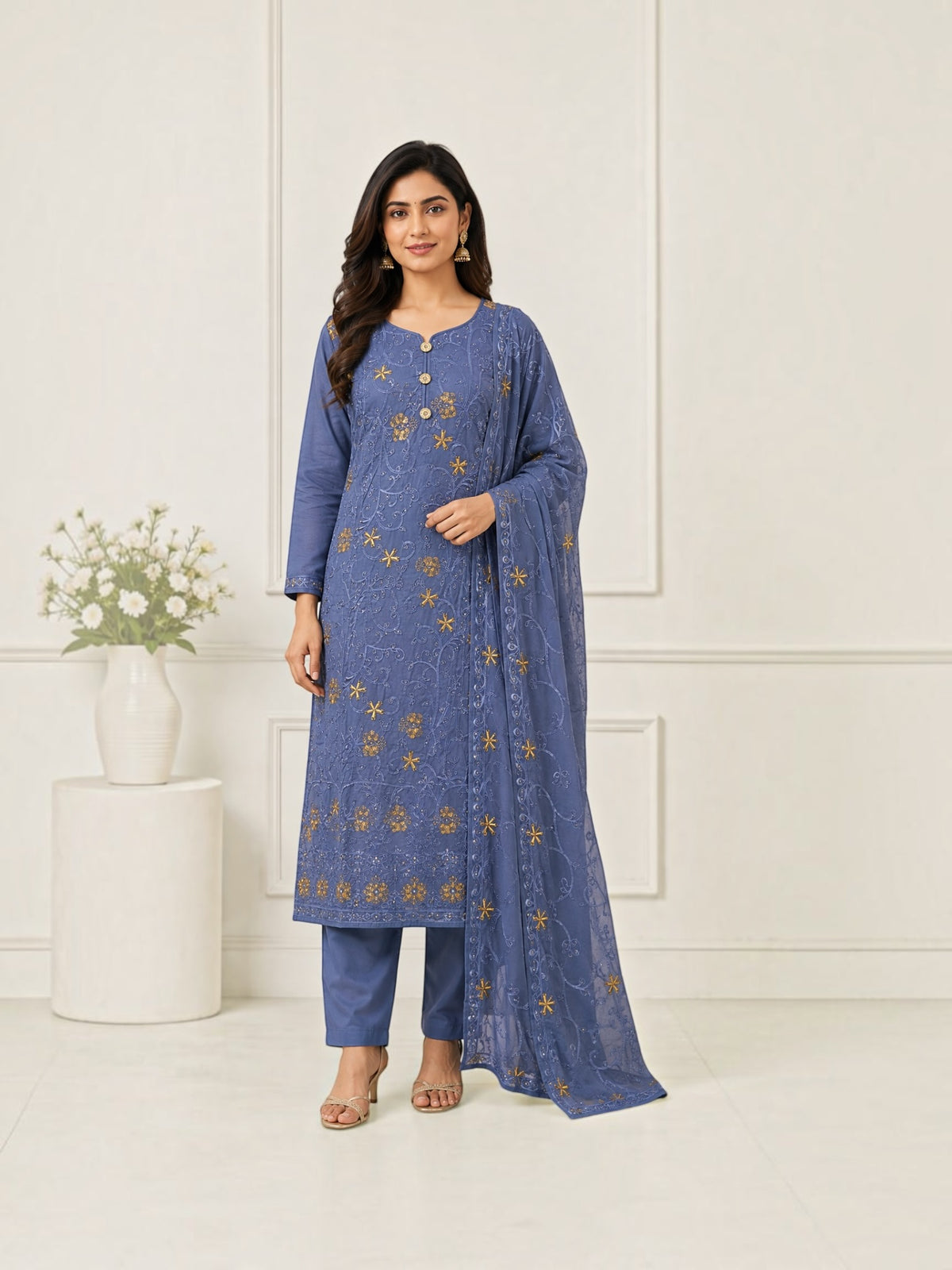 Traditional Embroidery work Cotton Long Sleeve Salwar Kameez Suit, Cultural Wear for Women