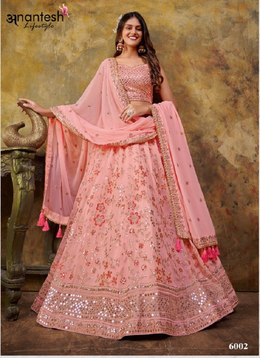 Festive Finesse: Baby Pink Color Embroidered Lehenga Choli for Parties