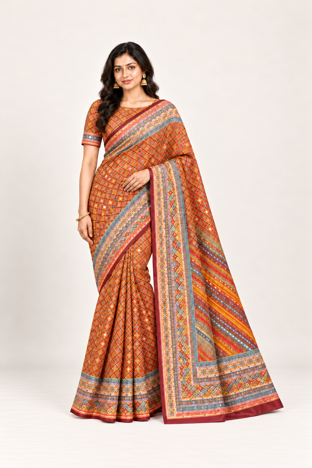 Soft Chinon Silk Saree with Ready Blouse, Cultural Wear for Women