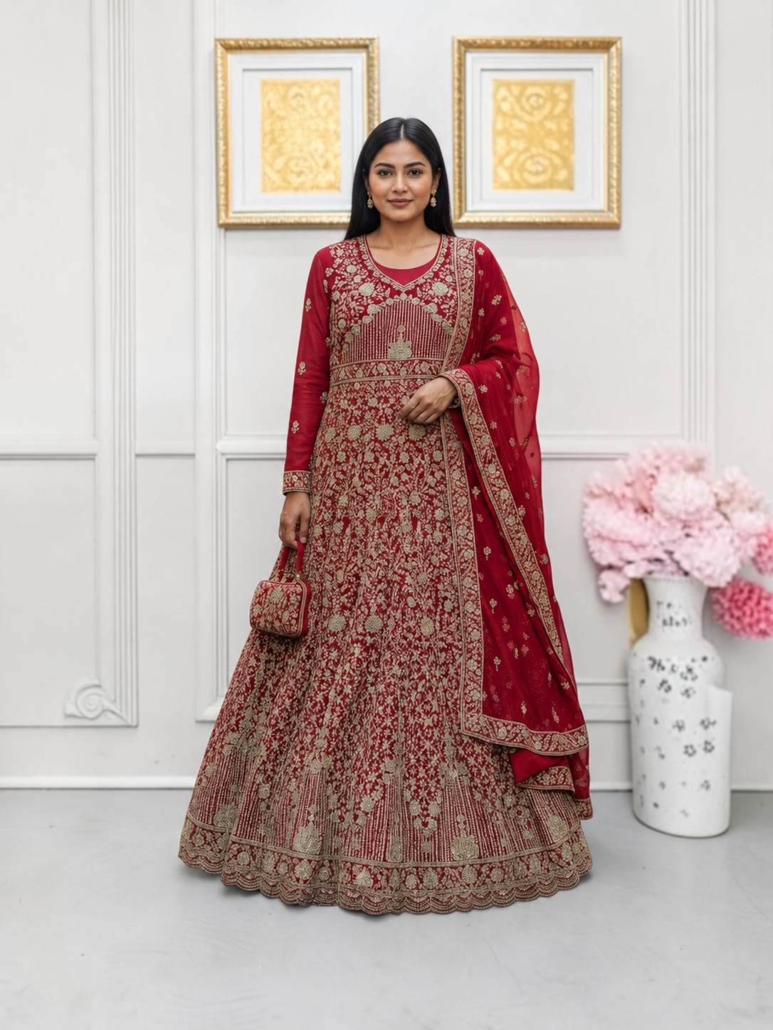 Faux Georgette Party Wear Gown with Purse, Cultural Wear for Women