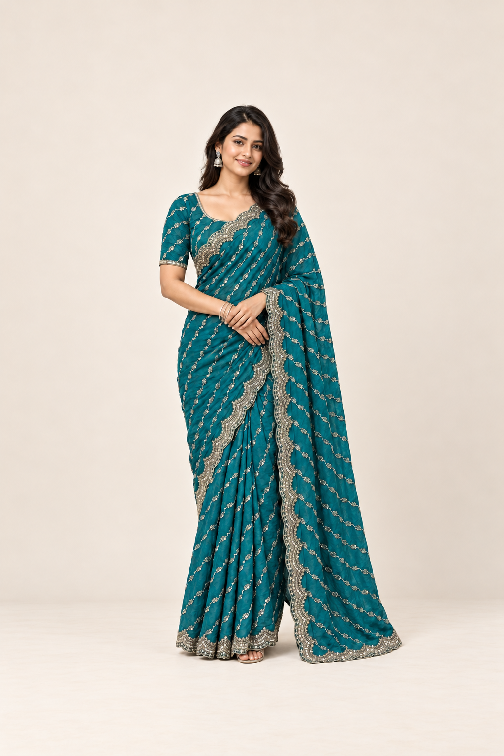Party Wear Saree with Unstitched Blouse, Cultural Wear for Women