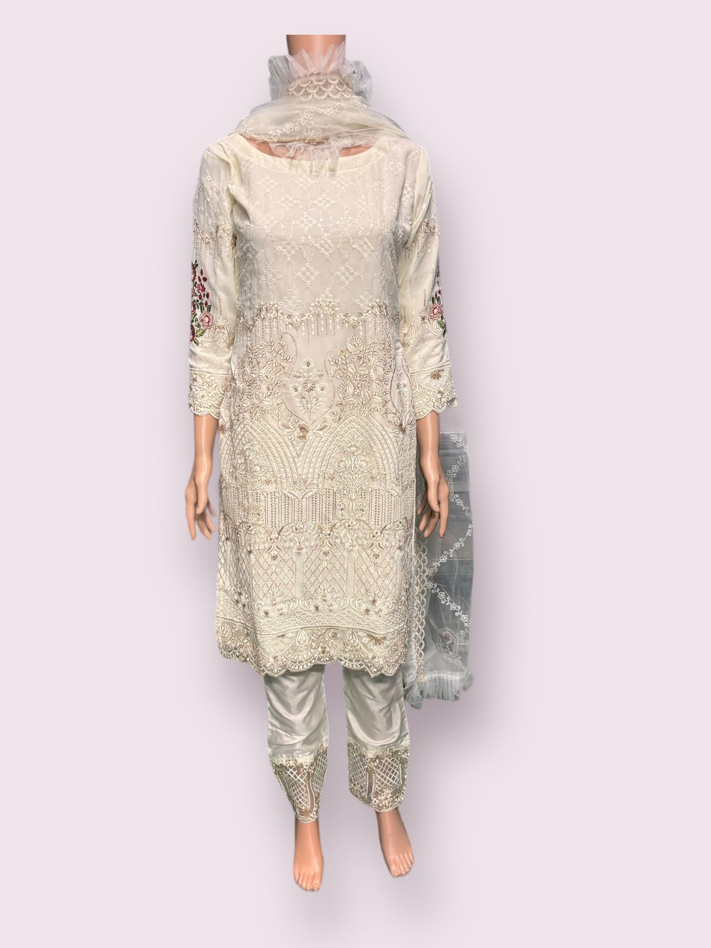 Cream Georgette Suit with Beautiful Embroidery Work