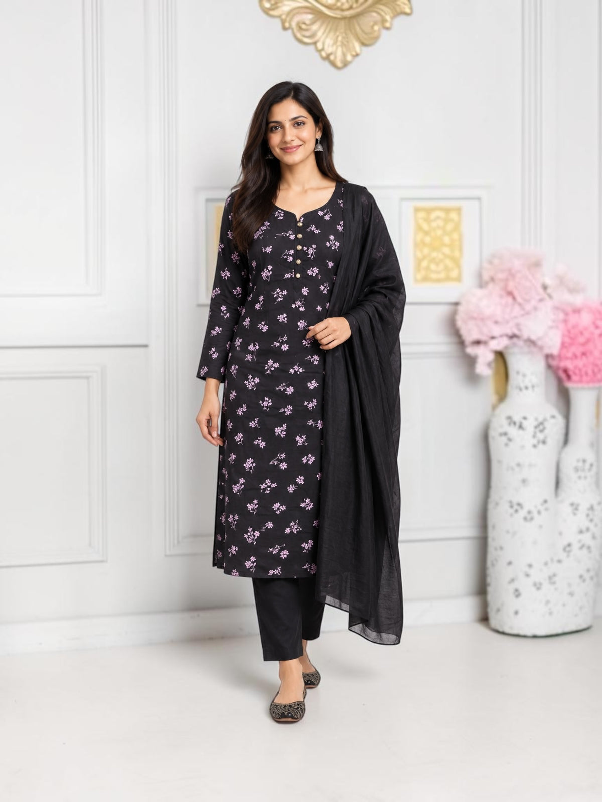 Linen long sleeve Salwar Kameez from Saree Ghor Charlotte, perfect for daily wear, featuring traditional design and comfortable fit.