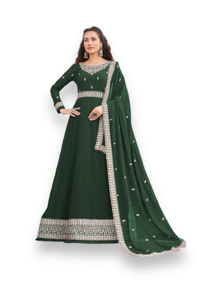 Glamorous Green Color Faux Georgette Gown with Heavy Work