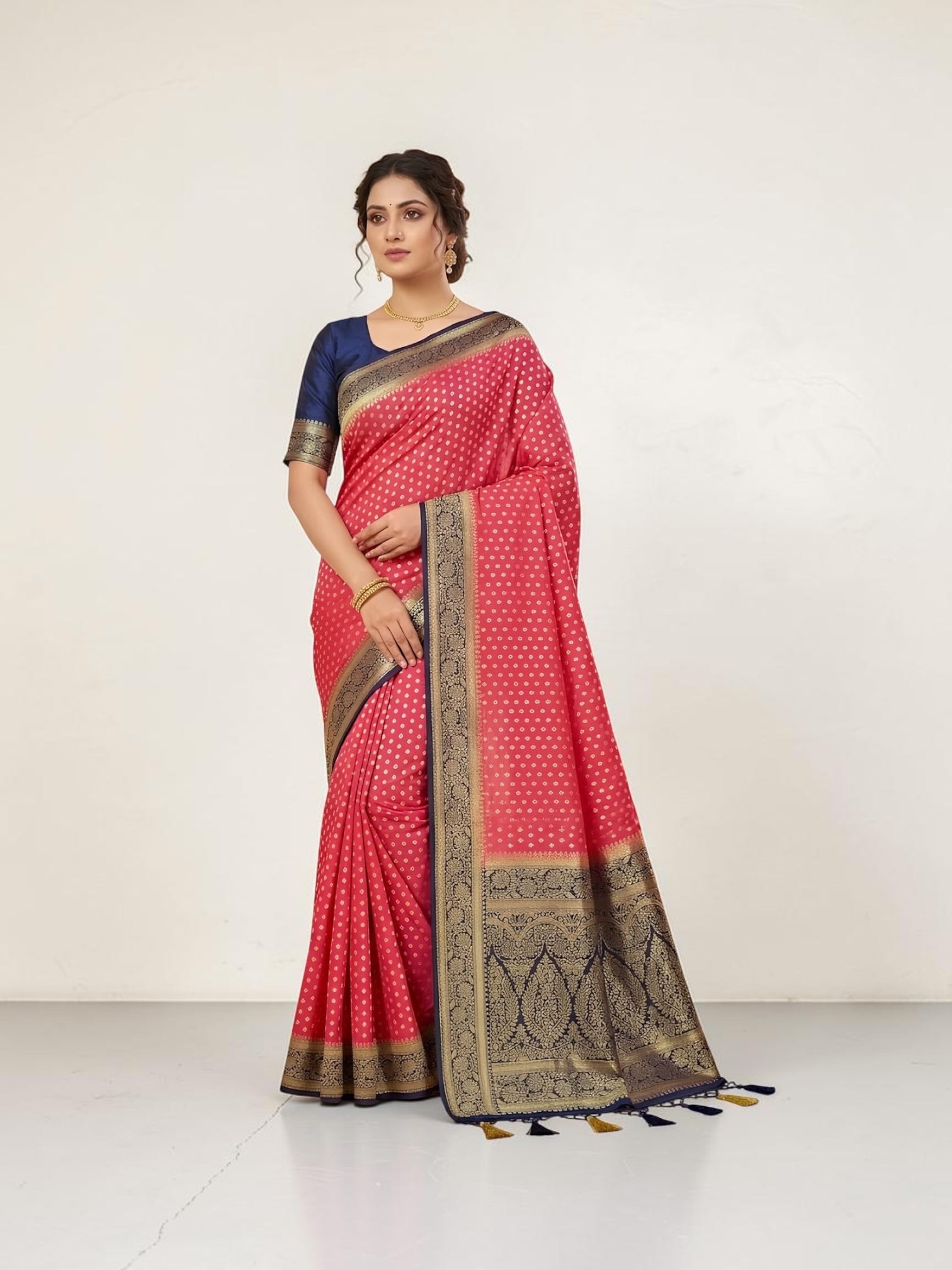 Elegant Opara silk saree by Saree Ghor Charlotte, traditional women's clothing with intricate designs and rich fabric detail.