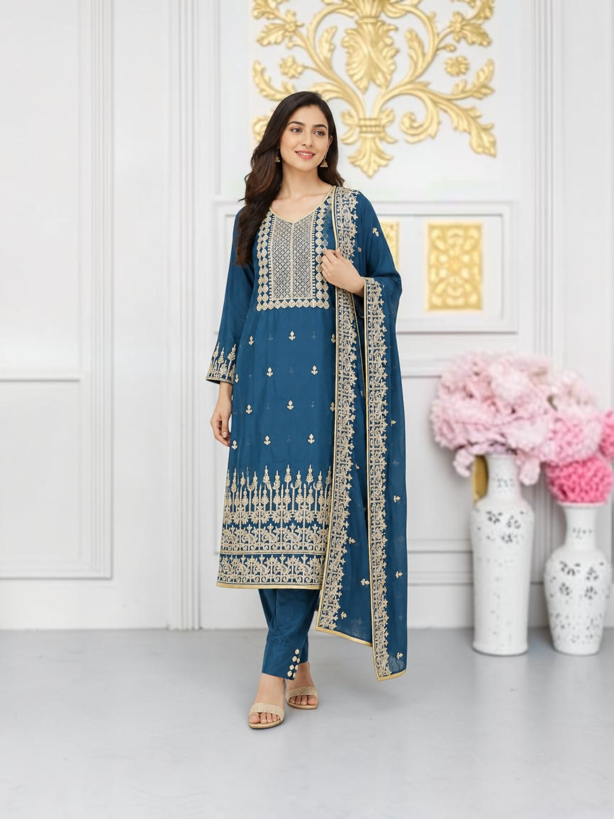 Traditional Linen Party Wear Designer Salwar Kameez Suit,Cultural Wear for Women,02
