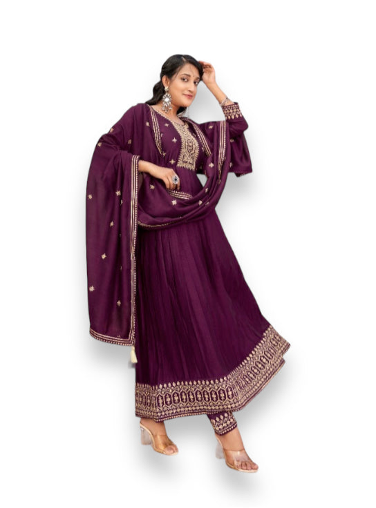 Vichitra Silk Salwar Suit with Fancy Work - 4161