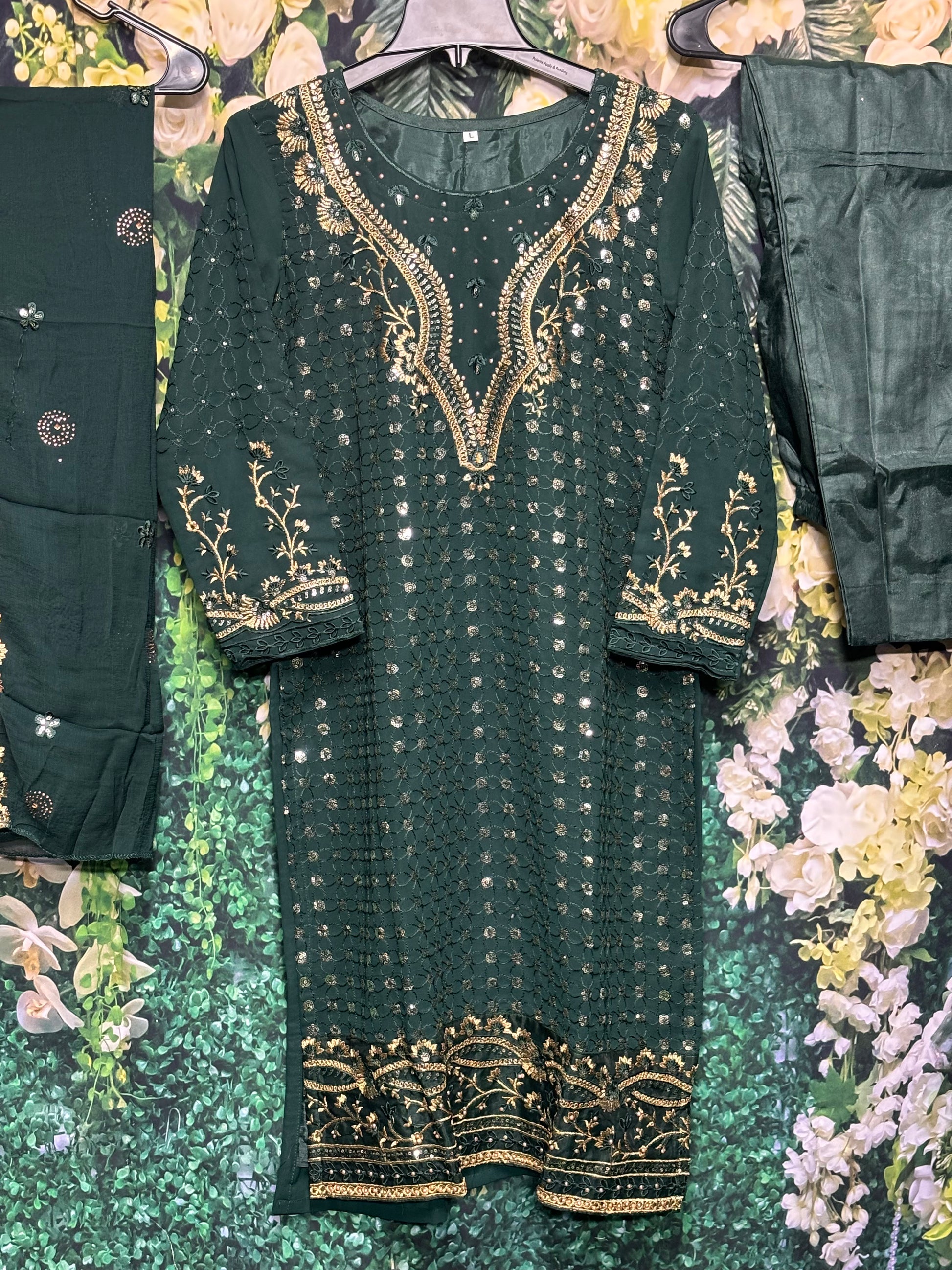 Faux Georgette traditional women's salwar kameez with intricate embroidery, cultural wear by Saree Ghor Charlotte.