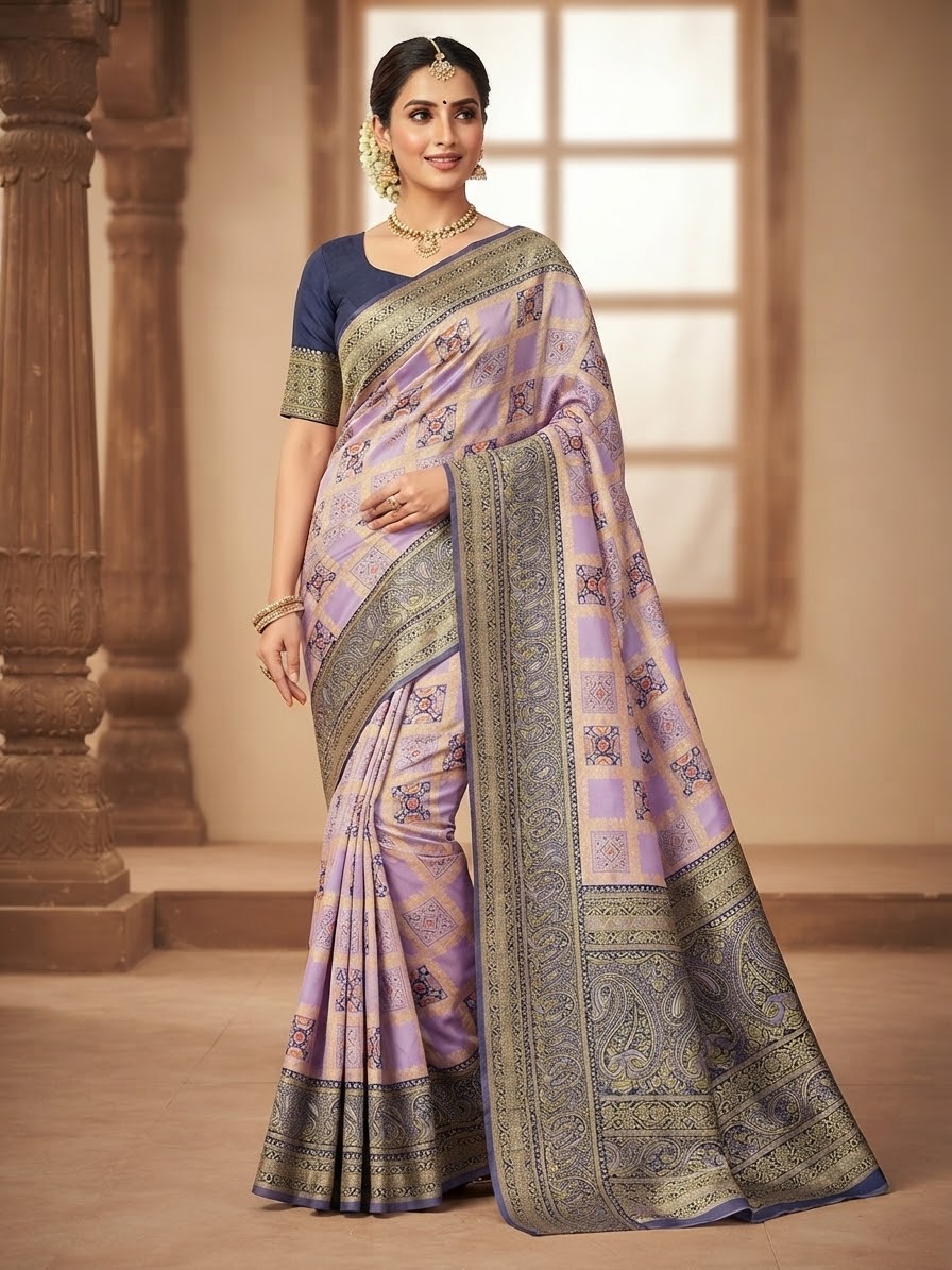 Traditional designer saree from Saree Ghor Charlotte featuring intricate patterns and elegant cultural wear for women.
