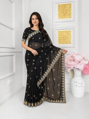 Elegant georgette traditional saree for women in vibrant colors, showcasing intricate cultural design from Saree Ghor Charlotte.
