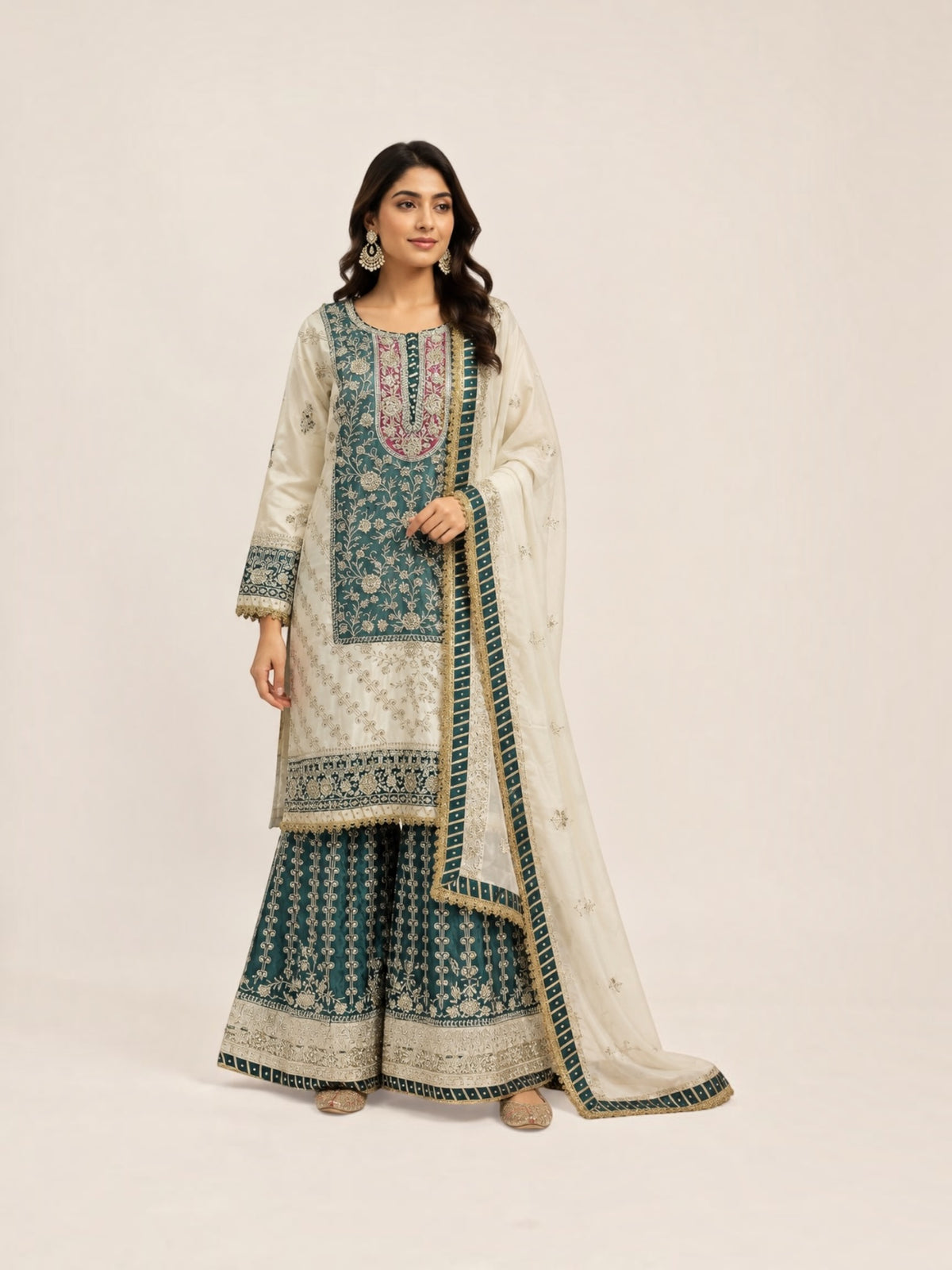 Rangoli Russian Plazo Dress, Cultural Wear for Women