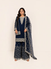 Navy Blue, Traditional Designer Salwar Kameez Suit with Handbag, Cultural Wear for Women, 228
