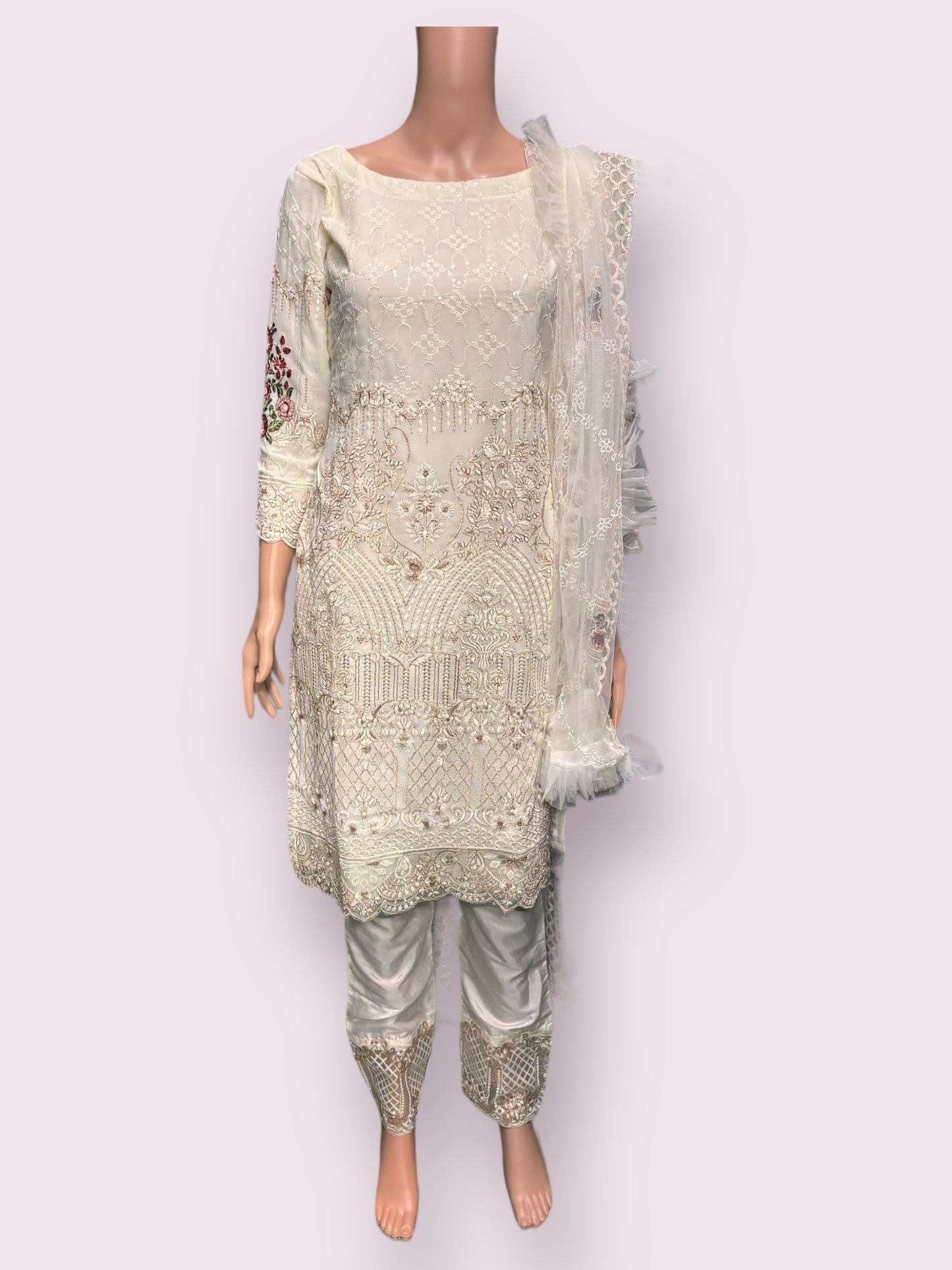 Cream Georgette Suit with Beautiful Embroidery Work