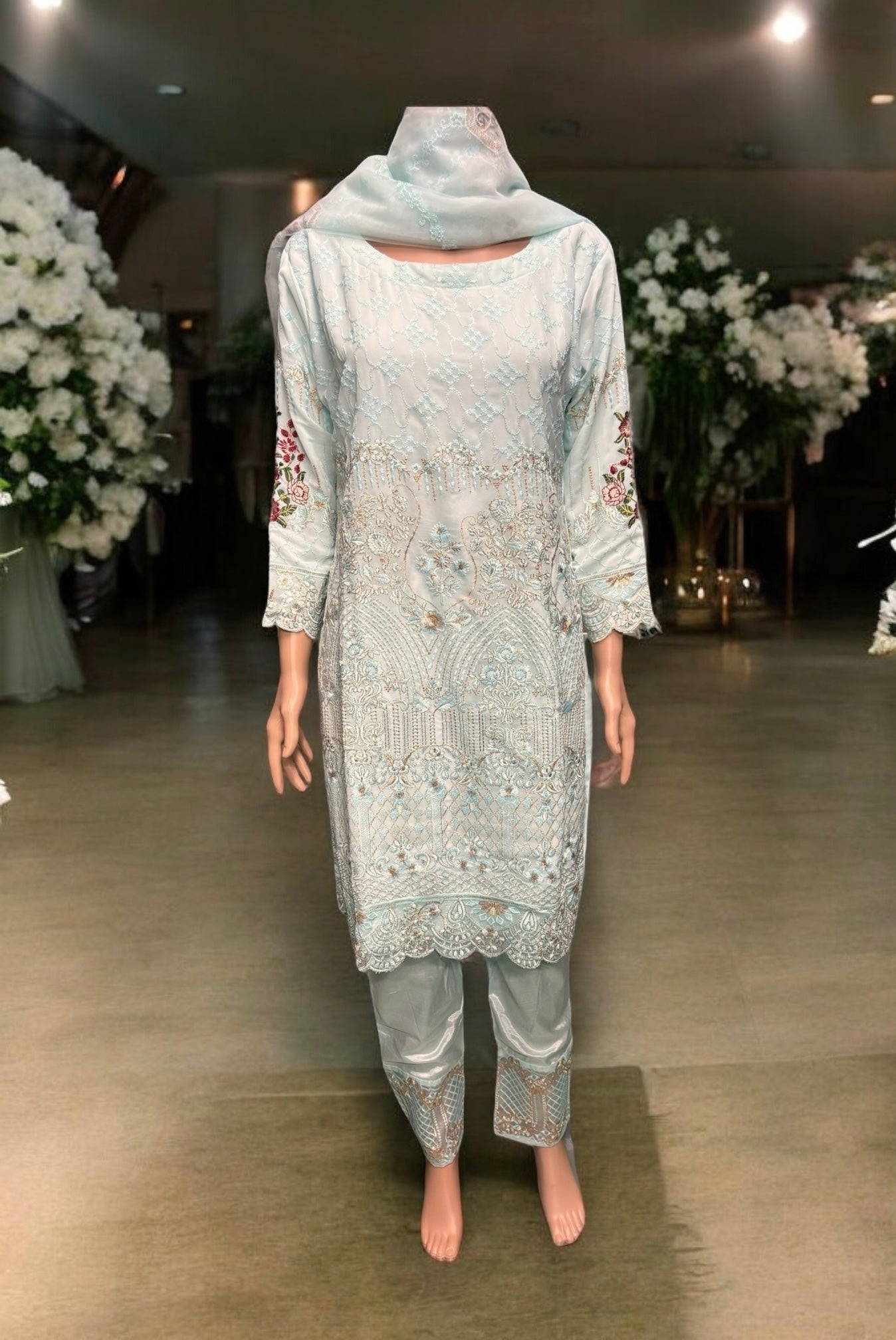 Sky Blue Georgette Suit with Beautiful Embroidery Work