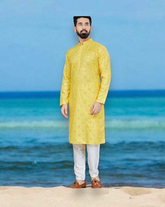 Yellow Color Party Wear Kurta Pajama Catalog 801-A