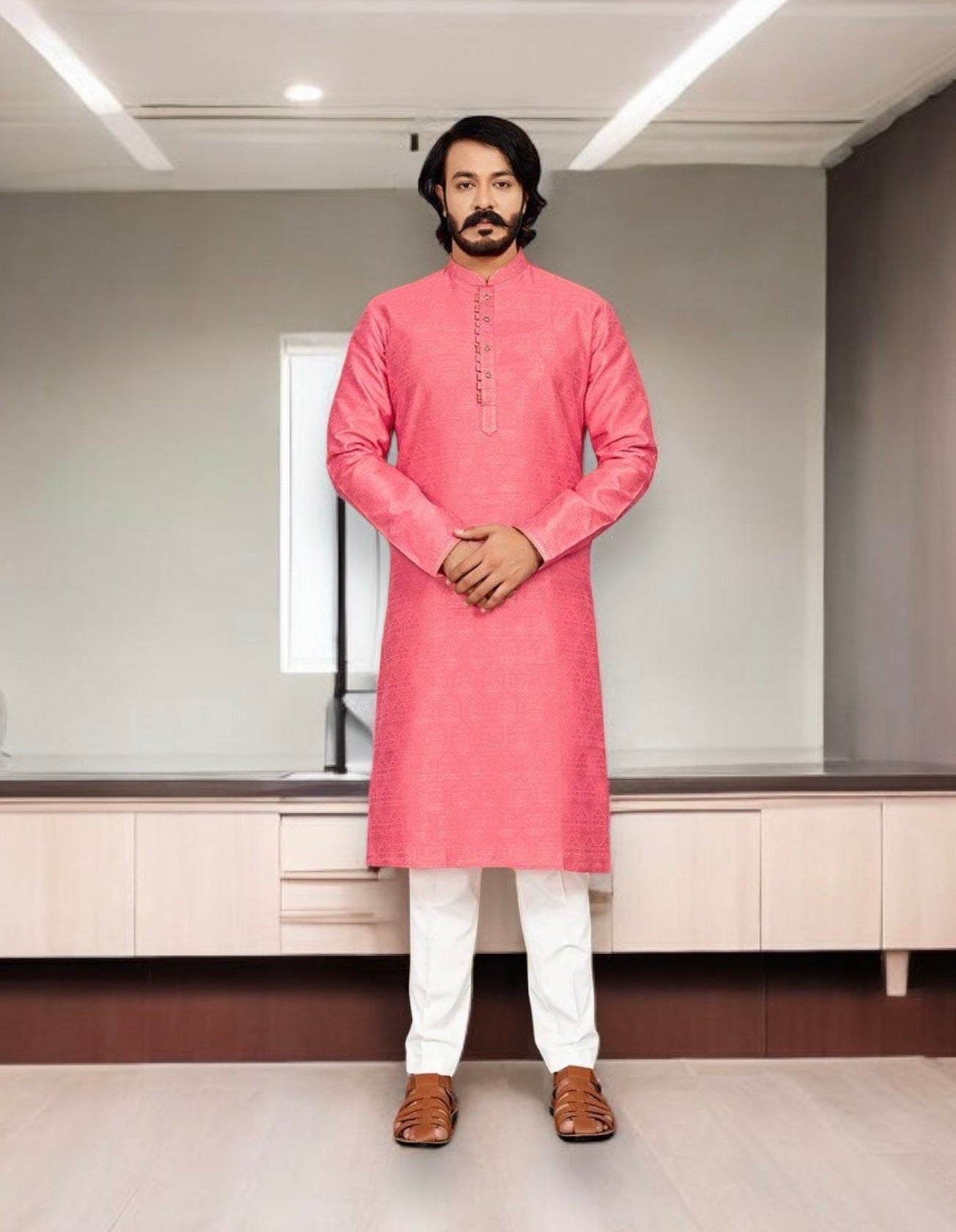 Pink Color Jaquard Kurta Pajama Collection 90004– Ethnic Wear for Mens