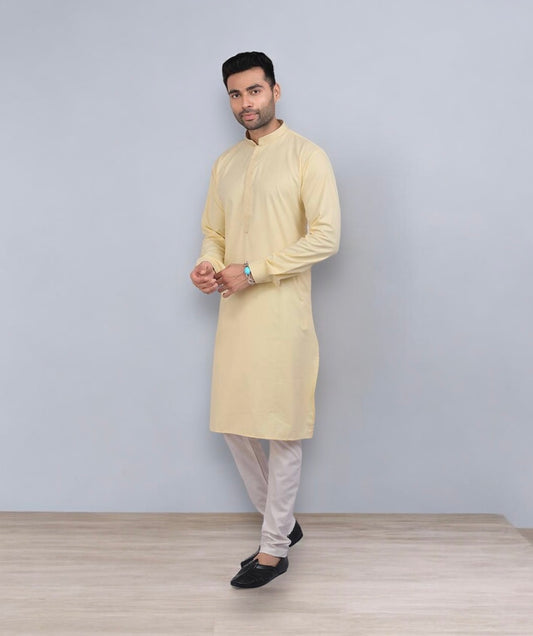 Light Yellow Color Festive Wear Mens Kurta Pajama- 73003