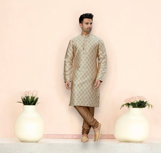 OFF WHITE Luxurious Silk Kurta Pajama for Men- 6321