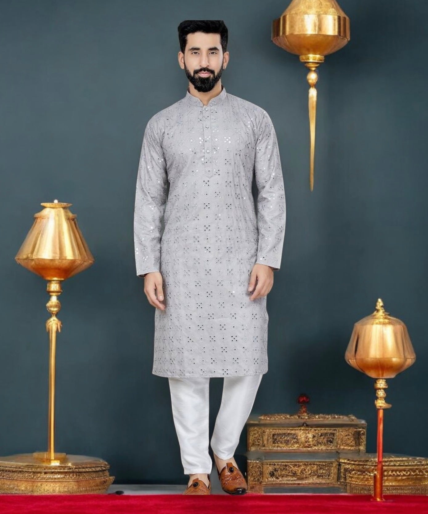 Gray Color Mens Kurta Pajama- 801-D