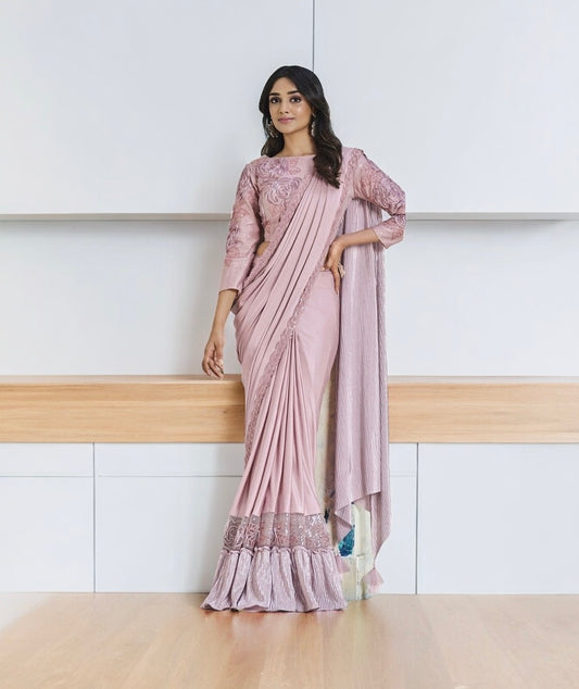 Pretty in Pink: Party Wear Saree with Ready Blouse