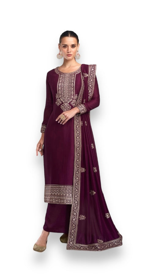Enchanting Wine Color Premium Silk Embroidery Work Salwar Suit