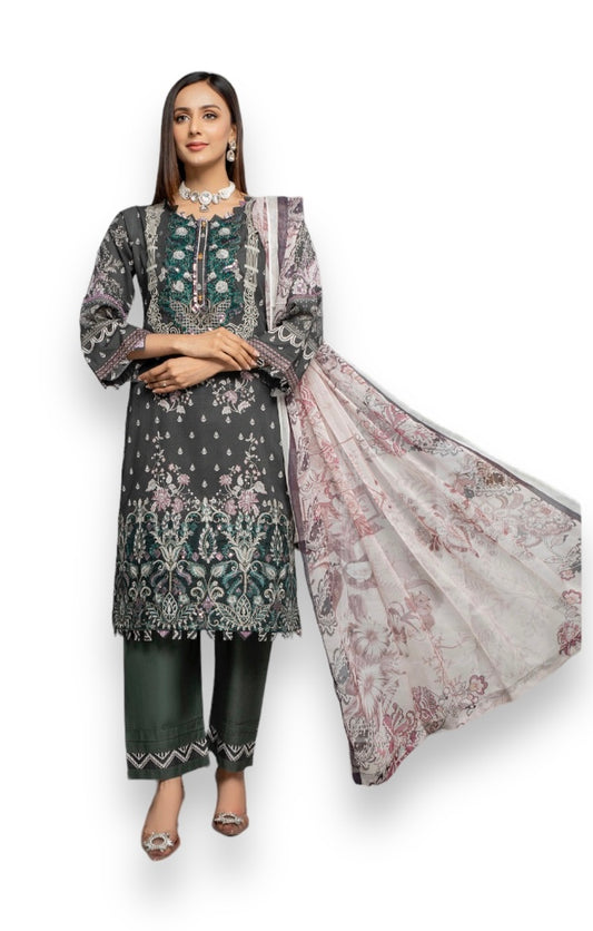 Luxurious Embroidered Haya Designer Linen Pakistani Dress - D1