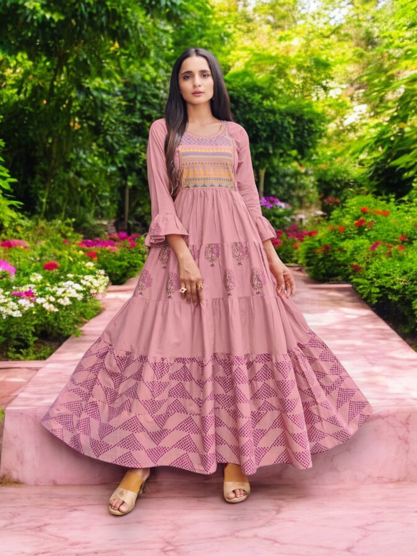 Graceful Glamour: Long Frill Gown for Special Occasions- 505