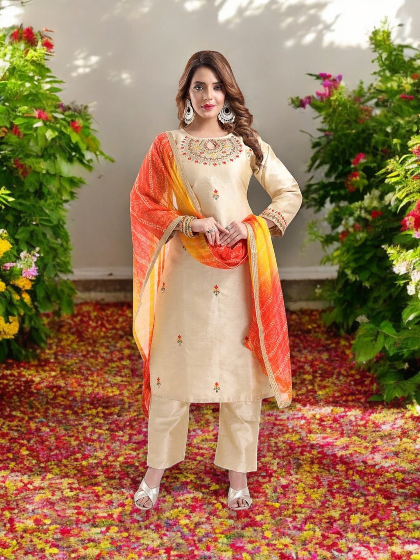 Stylish Beige Color N F Churidar Casual Wear Salwar Kameez