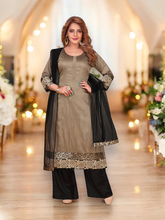 Stylish Gray Color N F Churidar Casual Wear Salwar Kameez