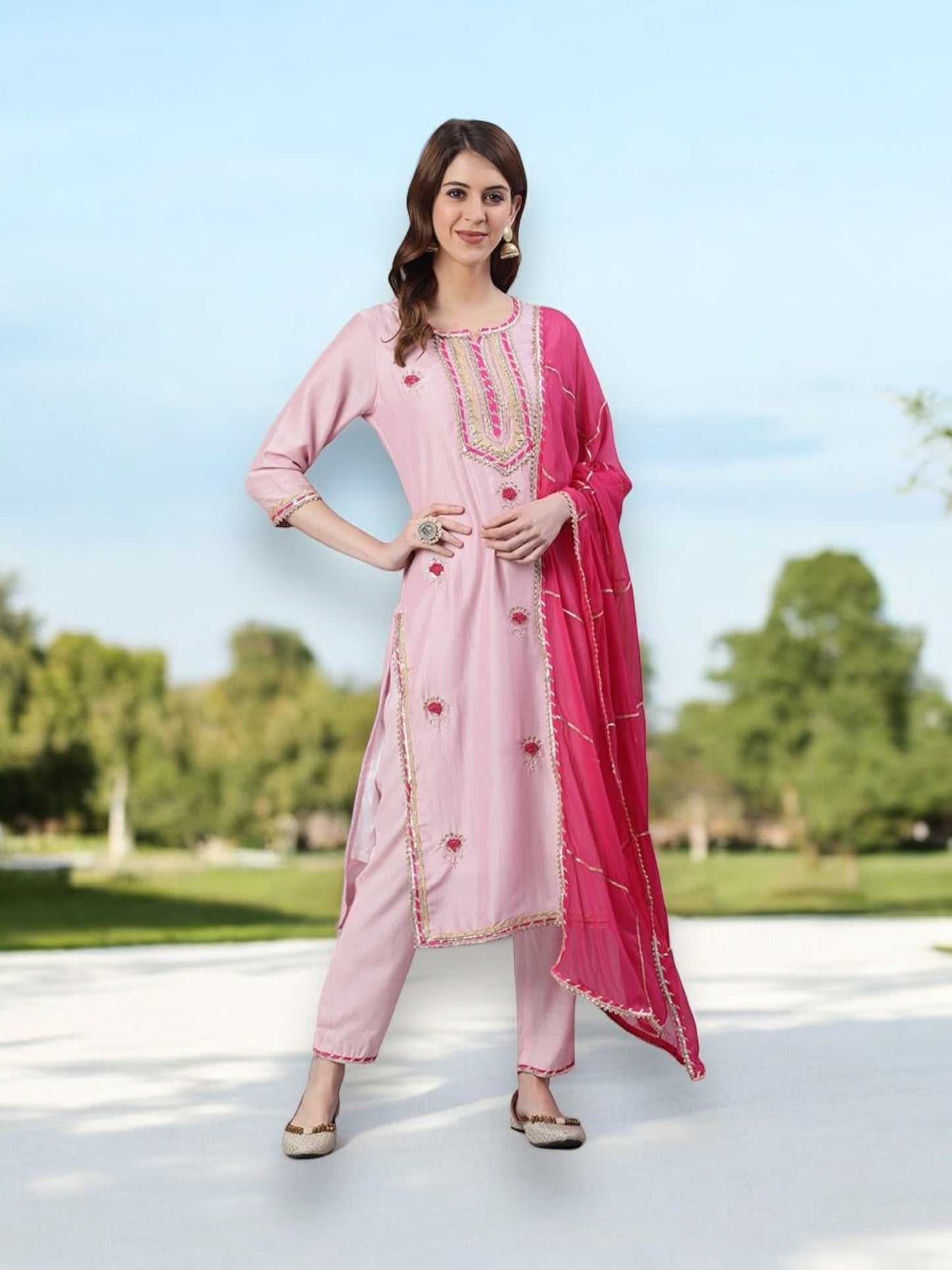 Light Pink Embroidery Work Cotton Salwar Suit