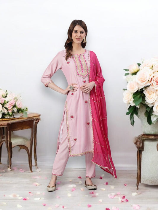 Light Pink Embroidery Work Cotton Salwar Suit