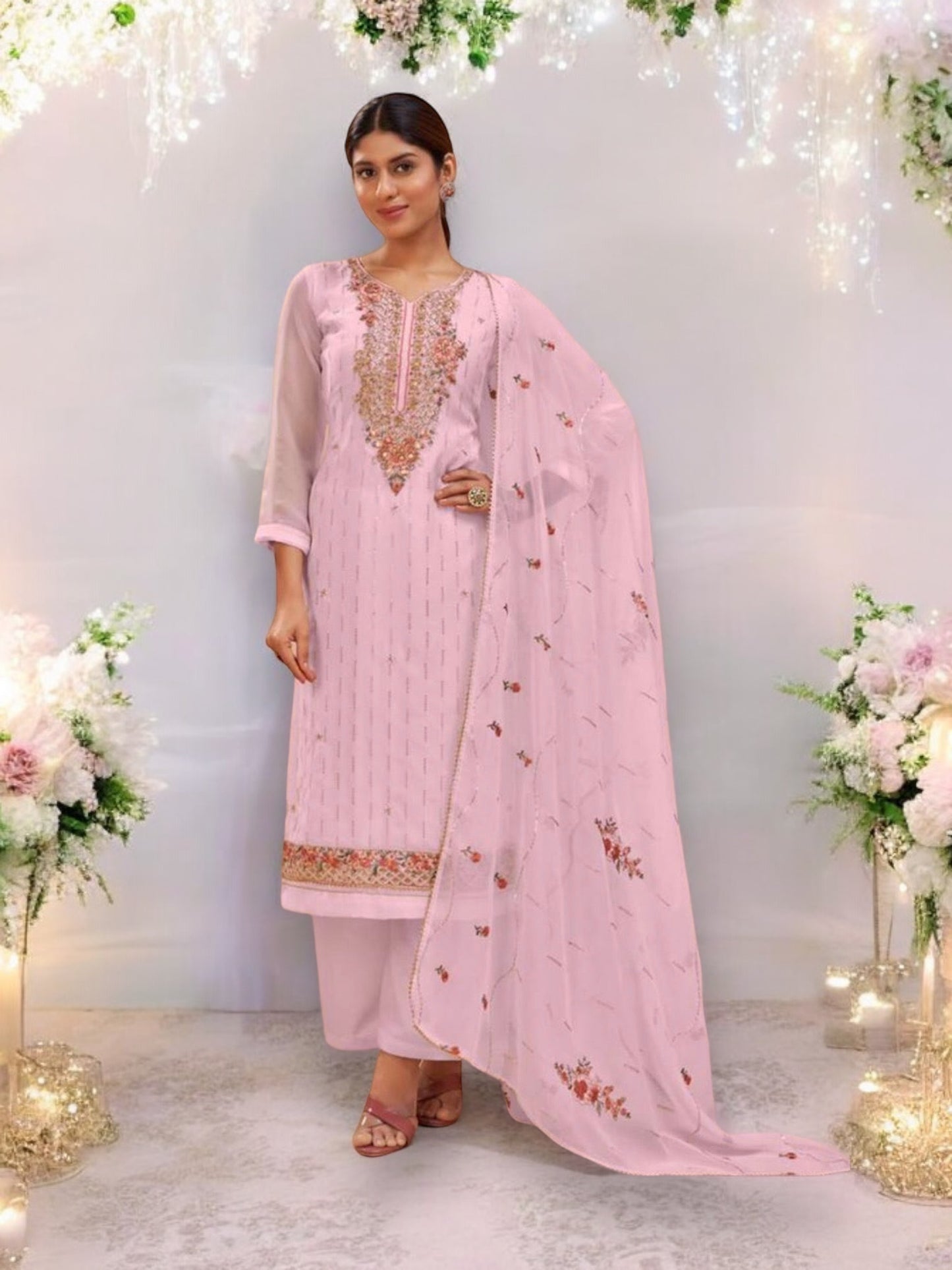 Pretty in Pink: Festive Wear Heavy Georgette Salwar Suit