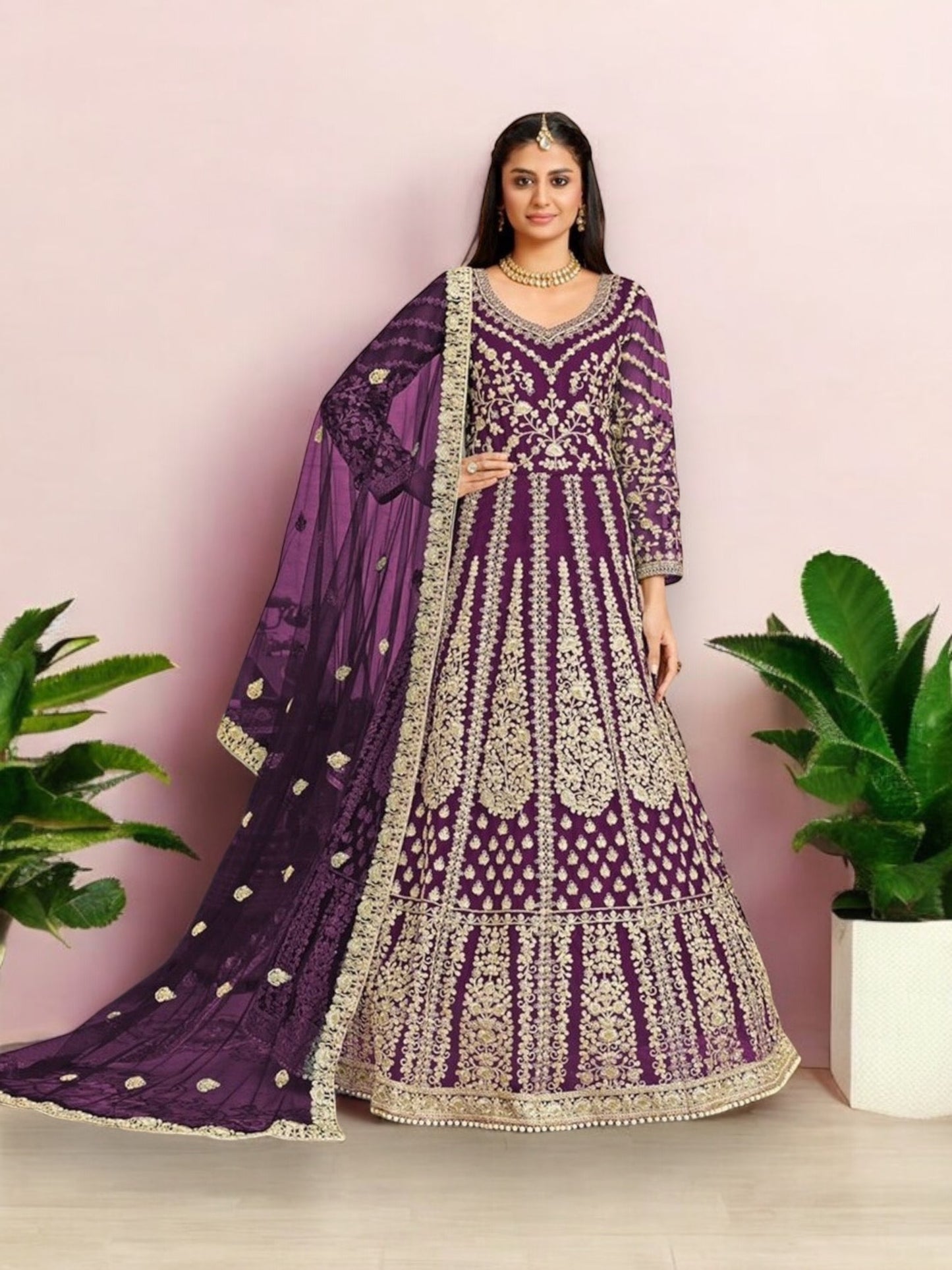 Royal Purple: Designer Embroidery Suit for a Regal Look - 3002