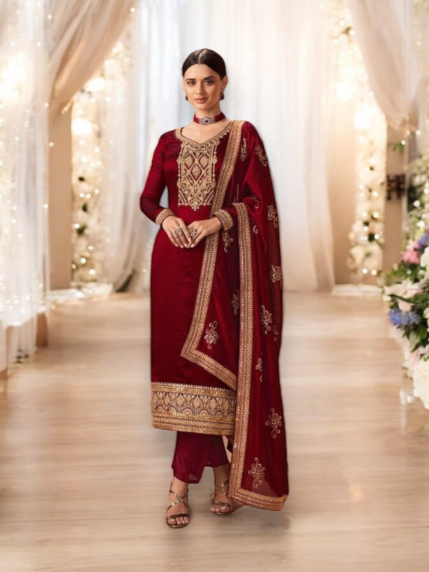 Elegance Unveiled: Blooming Silk Georgette Salwar Kameez - 14244