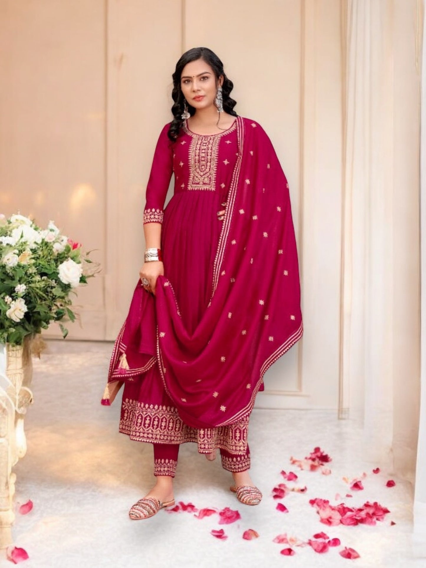 Vichitra Silk Salwar Suit with Fancy Work - 4163