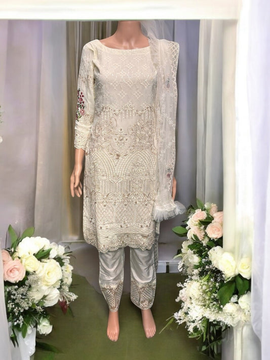 Cream Georgette Suit with Beautiful Embroidery Work